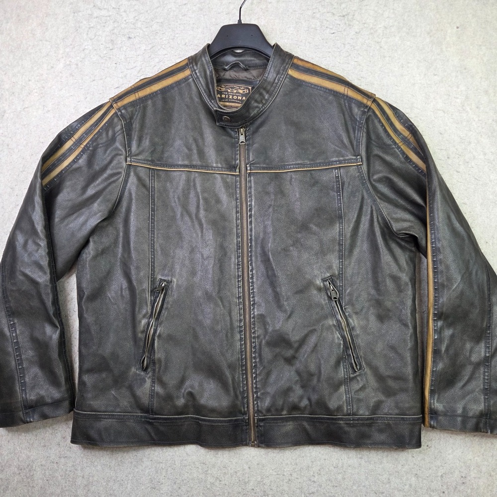 Arizona Jean Co Leather Moto Jacket Mens 2XL Brown Striped Cafe Racer Biker